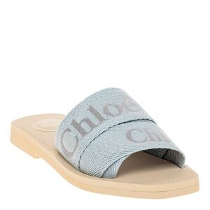 Chloe Woody Logo Embroidered Slide Sandals Pearl Blue Size 38 EU / 8 US NIB